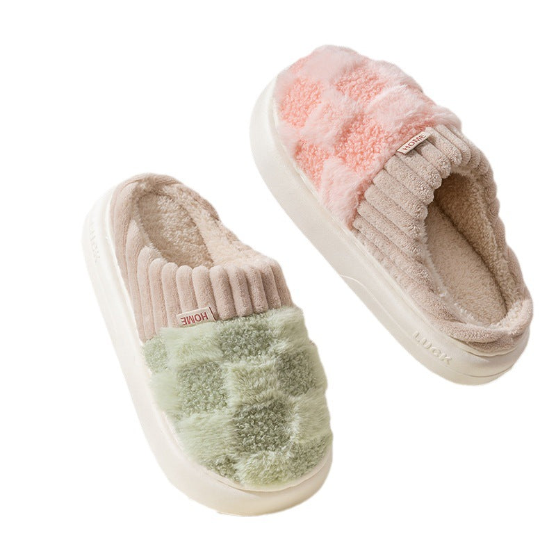Wholesale of Autumn and Winter Plush Plaid Cotton Slippers
